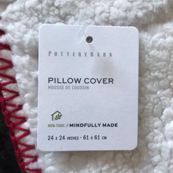 New Pottery Barn Thermal Sherpa Back Knit Pillow Cover, Red & Cream Cozy Pillow - Picture 4 of 16